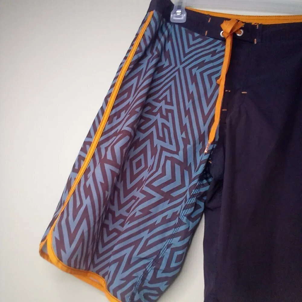 Society Of The Sun Swim Trunks Men 32 Board Shorts Brown Orange Blue